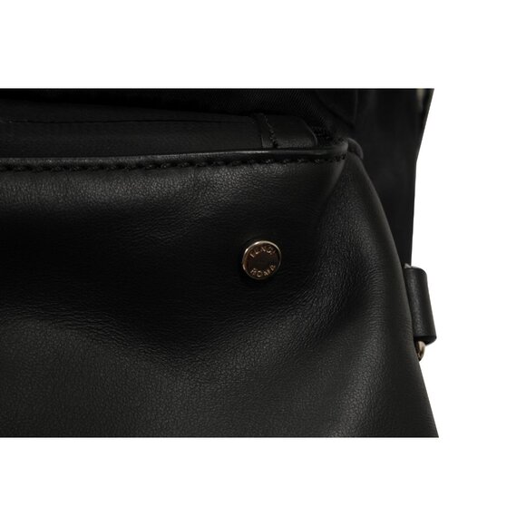 Fendi Mens Nylon Vitello Drawstring Backpack Black Leather Logo Yellow Straps - Picture 4 of 16